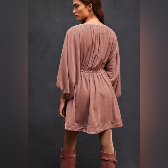 FREE PEOPLE Fortia Velvet Mini Dress Winter Bloom Dusty Rose Pink - Picture 4 of 13